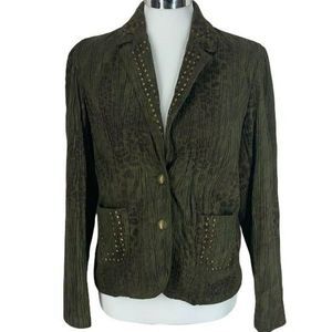 Reba Olive Green animal print Size Small‎ Fitted Jacket blazer